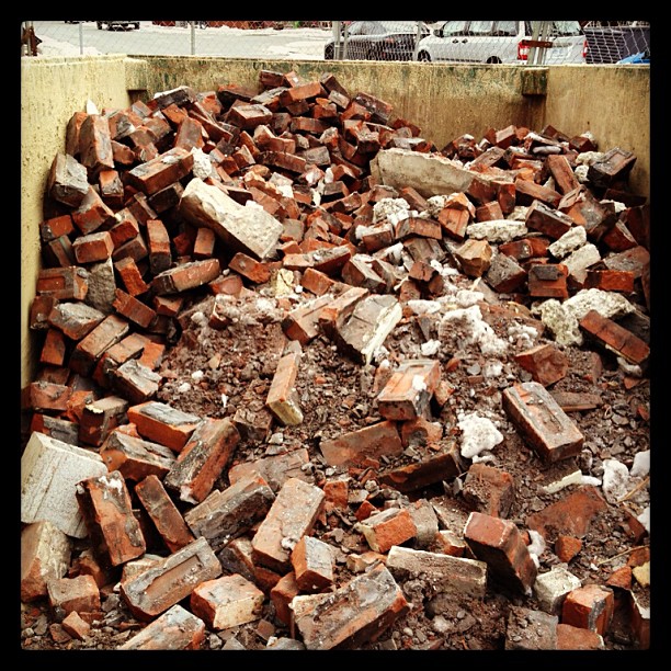 We reclaimed several hundred bricks from this dumpster that was headed for landfill