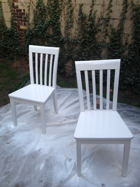 Newly painted chairs drying